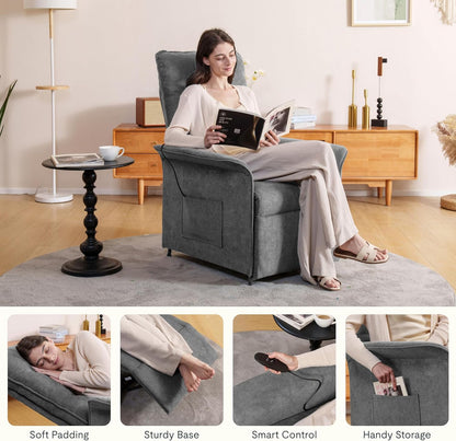 Elektromos TV-fotel Állítható Háttámlával – Sötétszürke Kényelmi fotel kartámasszal, szövetkárpittal, dönthető háttámlával 105° és 155° között