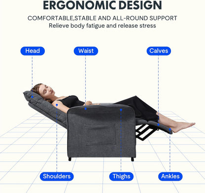 Elektromos TV-fotel Állítható Háttámlával – Sötétszürke Kényelmi fotel kartámasszal, szövetkárpittal, dönthető háttámlával 105° és 155° között