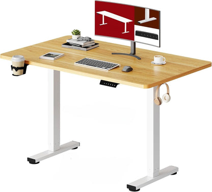 Elektromos magasságállítható íróasztal memóriafunkciós vezérléssel, pohár- és fejhallgatótartóval, két méretben és három színben